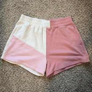 Pink and White Color Block Sweat Shorts